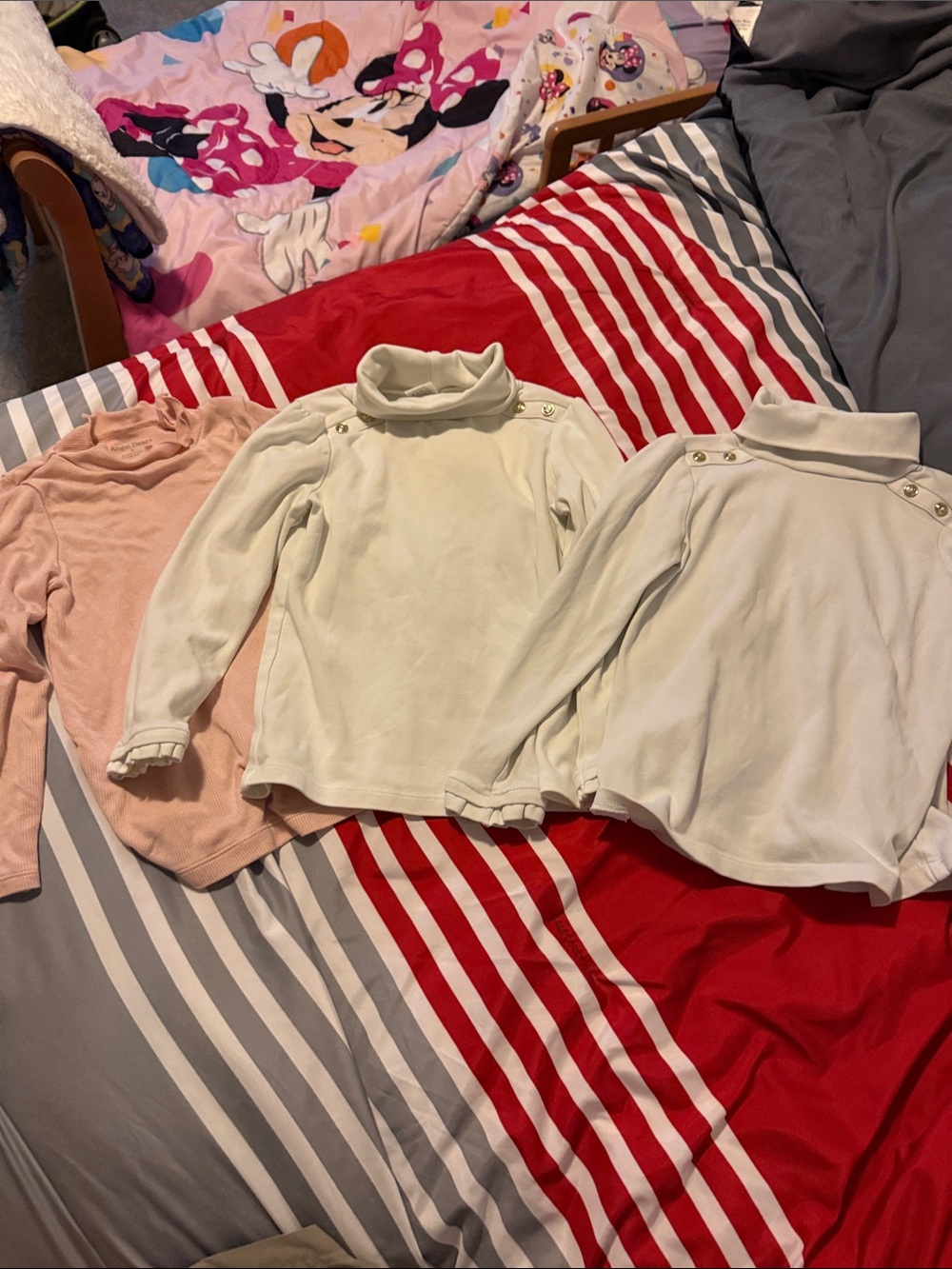 Angel Dear Girls' Long Sleeve Turtleneck Tops in White and Pink
